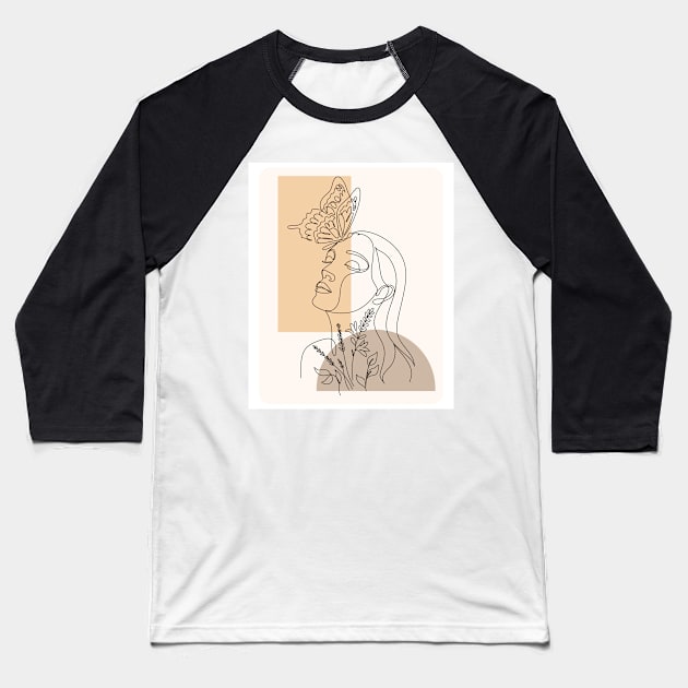 Abstract Face Line Art Baseball T-Shirt by yesorno
